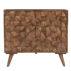 Kirklands Home Cabinets & Sideboards|Brown Carved Wood Woven 2-Door Cabinet