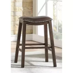 Kirklands Home Bar Stools & Counter Height Stools|Ella Saddle Bar Stool with Nailhead Trim Brown