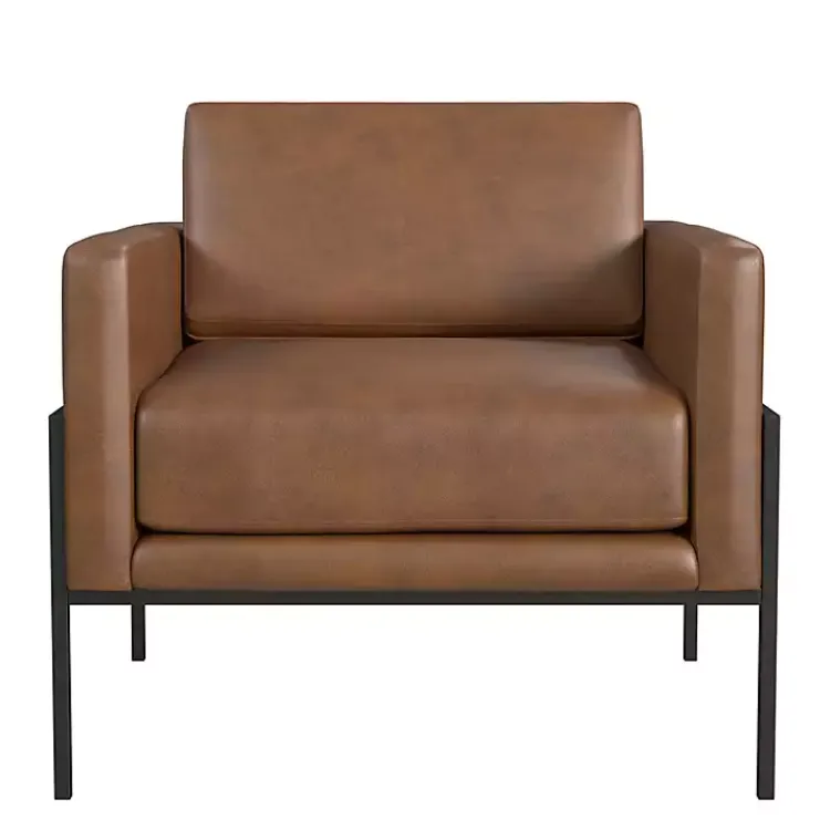 Kirklands Home Accent Chairs|Faux Leather Black Metal Accent Chair Brown