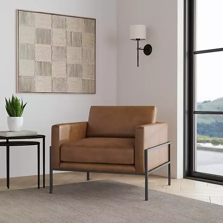 Kirklands Home Accent Chairs|Faux Leather Black Metal Accent Chair Brown