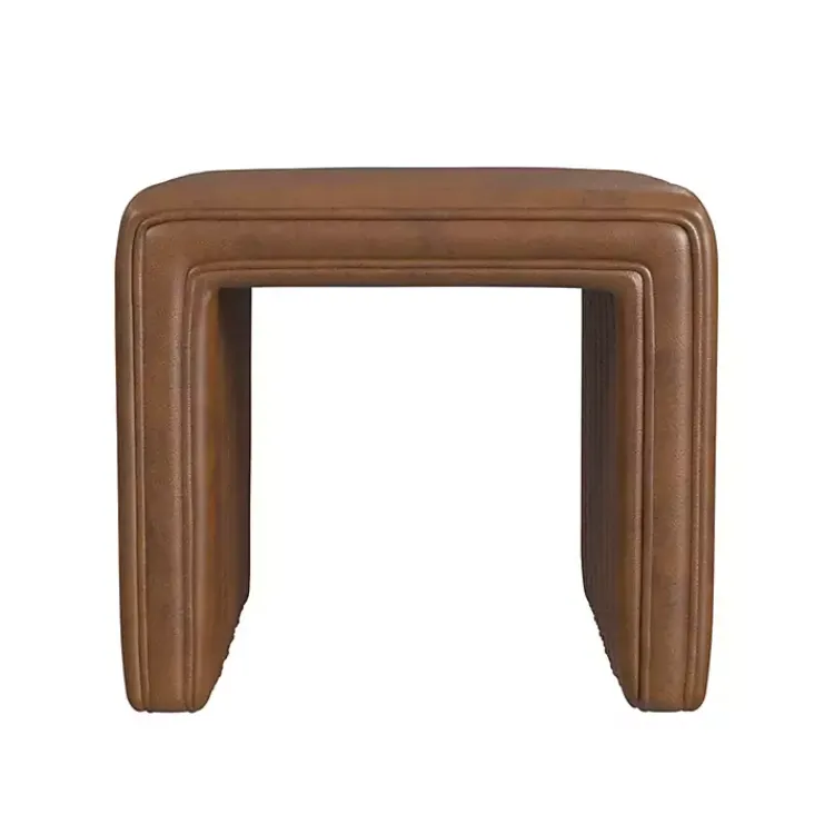 Kirklands Home Benches & Ottomans|Faux Leather Channeled Upholstered Ottoman Brown