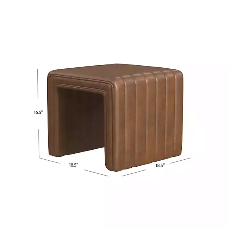 Kirklands Home Benches & Ottomans|Faux Leather Channeled Upholstered Ottoman Brown