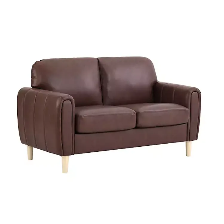 Kirklands Home Sofas & Loveseats|Faux Leather Lyon Loveseat Brown