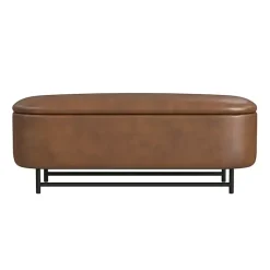 Kirklands Home Benches & Ottomans|Faux Leather Metal Storage Bench Brown