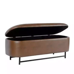 Kirklands Home Benches & Ottomans|Faux Leather Metal Storage Bench Brown