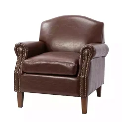 Kirklands Home Accent Chairs|Faux Leather Nailhead Taylor Armchair Brown