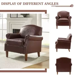 Kirklands Home Accent Chairs|Faux Leather Nailhead Taylor Armchair Brown