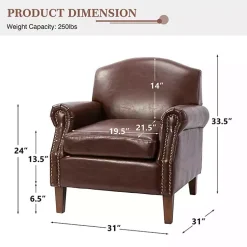 Kirklands Home Accent Chairs|Faux Leather Nailhead Taylor Armchair Brown