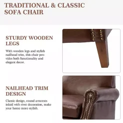 Kirklands Home Accent Chairs|Faux Leather Nailhead Taylor Armchair Brown