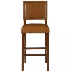 Kirklands Home Bar Stools & Counter Height Stools|Brown Faux Leather Square Classic Bar Stool Tan