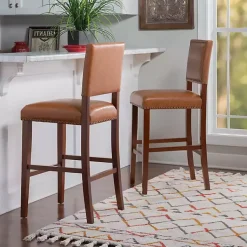 Kirklands Home Bar Stools & Counter Height Stools|Brown Faux Leather Square Classic Bar Stool Tan