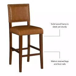Kirklands Home Bar Stools & Counter Height Stools|Brown Faux Leather Square Classic Bar Stool Tan