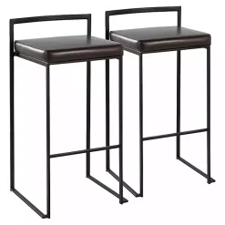 Kirklands Home Bar Stools & Counter Height Stools|Faux Leather Stackable Bar Stools, Set of 2 Brown