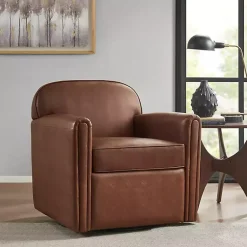 Kirklands Home Accent Chairs|Faux Leather Swivel Club Chair Brown