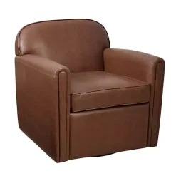 Kirklands Home Accent Chairs|Faux Leather Swivel Club Chair Brown