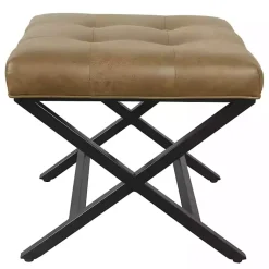 Kirklands Home Benches & Ottomans|Faux Leather Tufted X-Frame Bench Brown