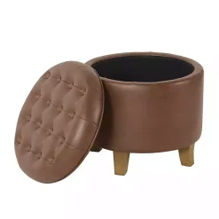 Kirklands Home Benches & Ottomans|Faux Leather Tufted Storage Ottoman Brown