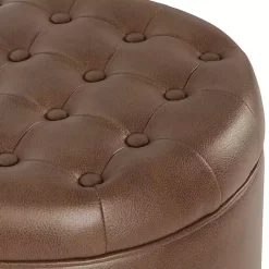 Kirklands Home Benches & Ottomans|Faux Leather Tufted Storage Ottoman Brown