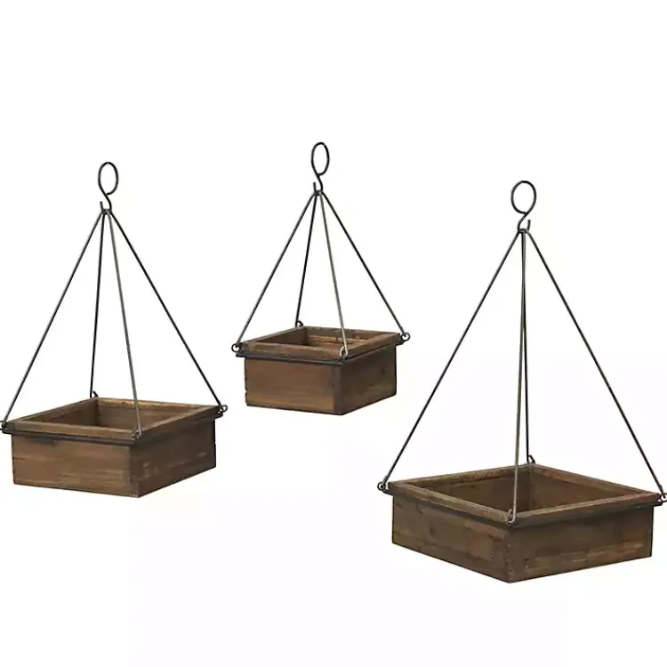 Kirklands Home Planters|Fir Wood Hanging Planter Boxes, Set of 3 Brown