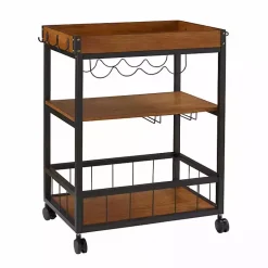 Kirklands Home Kitchen Islands & Bar Carts|Brown Norcross Industrial Rolling Bar Cart