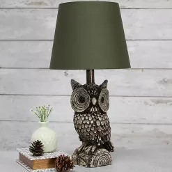 Kirklands Home Table Lamps|Brown Owl and Shade Table Lamp Green