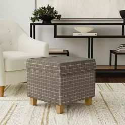 Kirklands Home Benches & Ottomans|Plaid Upholstered Square Storage Ottoman Brown