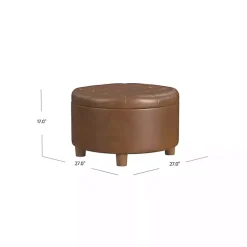 Kirklands Home Benches & Ottomans|Round Faux Leather Tufted Storage Ottoman Brown