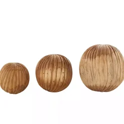 New Brown Teak Wood Carved Orbs, Set of 3 Bowl Filler