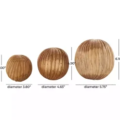New Brown Teak Wood Carved Orbs, Set of 3 Bowl Filler