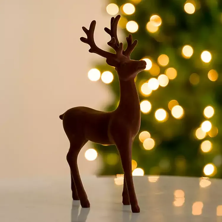 Velvet Standing Deer Figurine Christmas Decorations