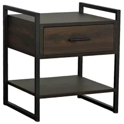 Kirklands Home Nightstands|Wood & Black Metal Frame Nightstand Brown