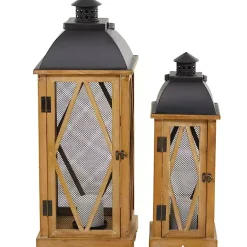 Best Brown Wood and Black Mesh Lanterns, Set of 2 Lanterns