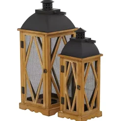 Best Brown Wood and Black Mesh Lanterns, Set of 2 Lanterns