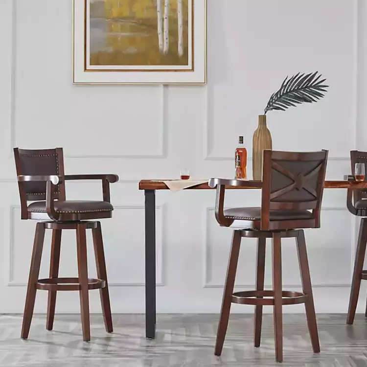 Kirklands Home Bar Stools & Counter Height Stools|Wood and Faux Leather Swivel Bar Stool Brown