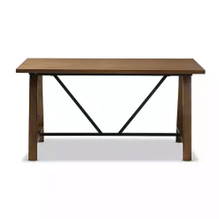 Kirklands Home Office Furniture|Brown Wood and Metal Linear Base Desk