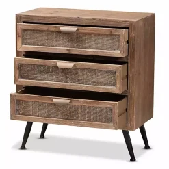 Kirklands Home Cabinets & Sideboards|Wood and Rattan 3-Drawer Cabinet Brown