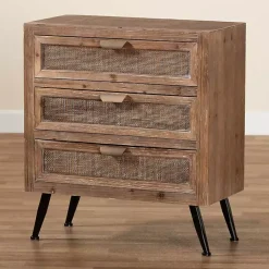 Kirklands Home Cabinets & Sideboards|Wood and Rattan 3-Drawer Cabinet Brown