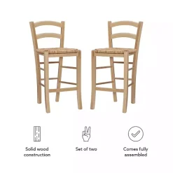 Kirklands Home Bar Stools & Counter Height Stools|Wood and Seagrass Counter Stools, Set of 2 Brown