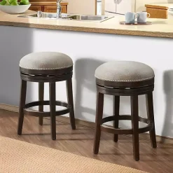 Kirklands Home Bar Stools & Counter Height Stools|Brown Wood Backless Swivel 2-pc. Counter Stool Set Gray