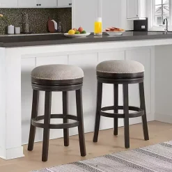 Kirklands Home Bar Stools & Counter Height Stools|Brown Wood Backless Swivel 2-pc. Bar Stool Set Gray