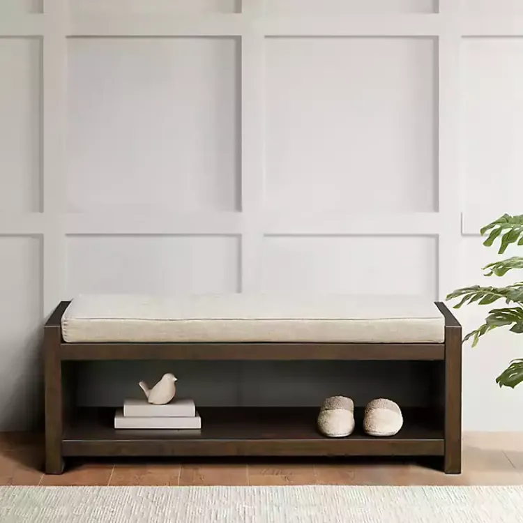Kirklands Home Benches & Ottomans|Wood Bench with Cushion Brown