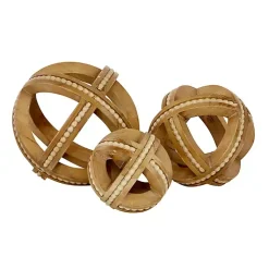 Wood Carved Bead Orbs, Set of 3 Bowl Filler