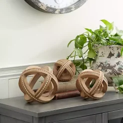 Wood Carved Bead Orbs, Set of 3 Bowl Filler