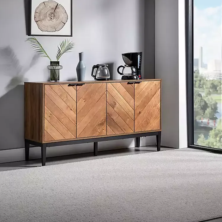Kirklands Home Cabinets & Sideboards|Wood Chevron 4-Door Sideboard Brown
