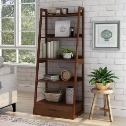 Kirklands Home Bookshelves|Wood 5-Shelf Leaning Bookshelf Brown