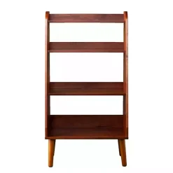 Kirklands Home Bookshelves|Brown Wood 4-Tier Mid Century Modern Bookshelf