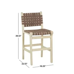 Kirklands Home Bar Stools & Counter Height Stools|Woven Leather Wooden Counter Stool Brown