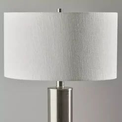 Kirklands Home Table Lamps|Brushed Steel Cylinder Table Lamp White