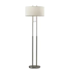 Kirklands Home Floor Lamps|Brushed Steel Double-Bulb Oval Floor Lamp Ivory