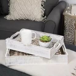 Clearance Brushed Mandala Carved Trays, Set of 2 Decorative Trays